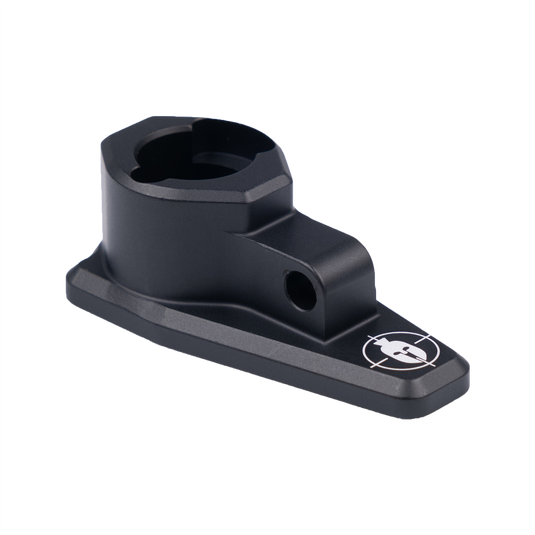Primos Edge MagnaSwitch Head, black metal bracket with 360° rotation and target logo, shown on white background.