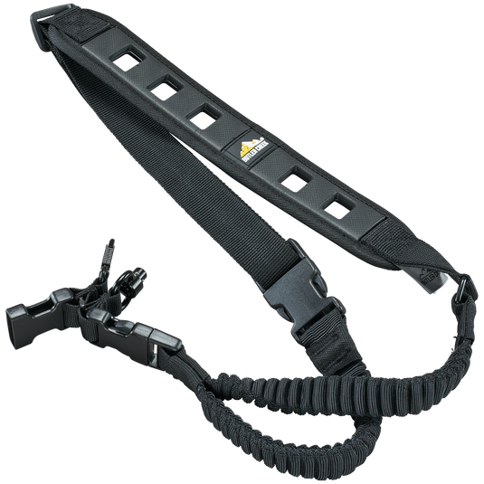 The Butler Creek Featherlight Single Point Sling is lightweight with padding, bungee section, and quick-release buckle.