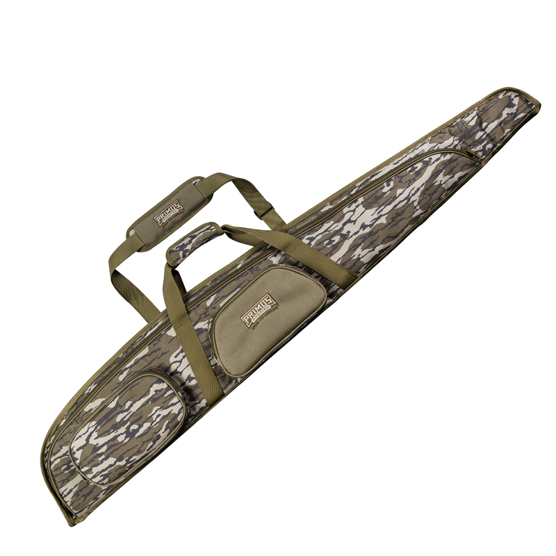 Load image into Gallery viewer, Primos Mossy Oak Bottomland Shotgun Case with handles, front zip pocket, and choke tube holders.
