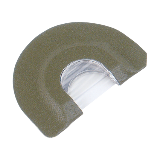 The Primos True Double Turkey Call features a green half-moon shape and clear latex reed for real turkey rasp.