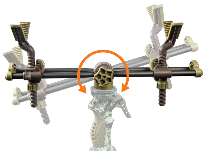 Load image into Gallery viewer, Primos 2-Point Gun Rest: Adjustable clamp with rotating arm on camo handle, great for tripod shooting setups.
