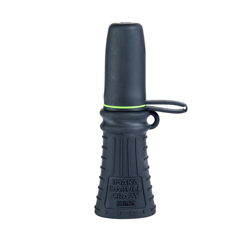 Load image into Gallery viewer, The Primos Imaka Da Bull Crazy Long Range Elk Call is black with a textured grip and branded lower text.
