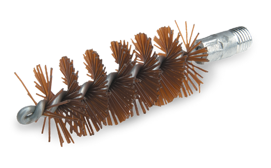 Bronze wire brush with a metal handle on a white background
