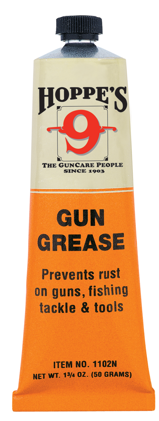 Tube of Hoppes Gun Grease with orange label and black text
