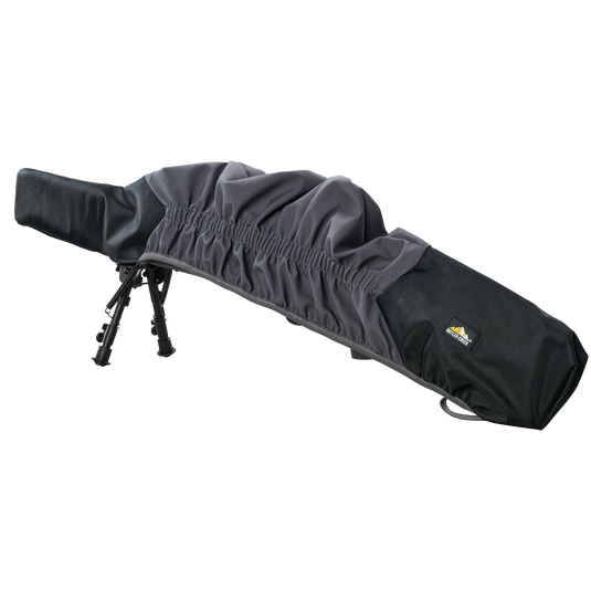 The Butler Creek Element Gun Cover (Suppressor) is a black and gray rifle protector with an elastic middle section.