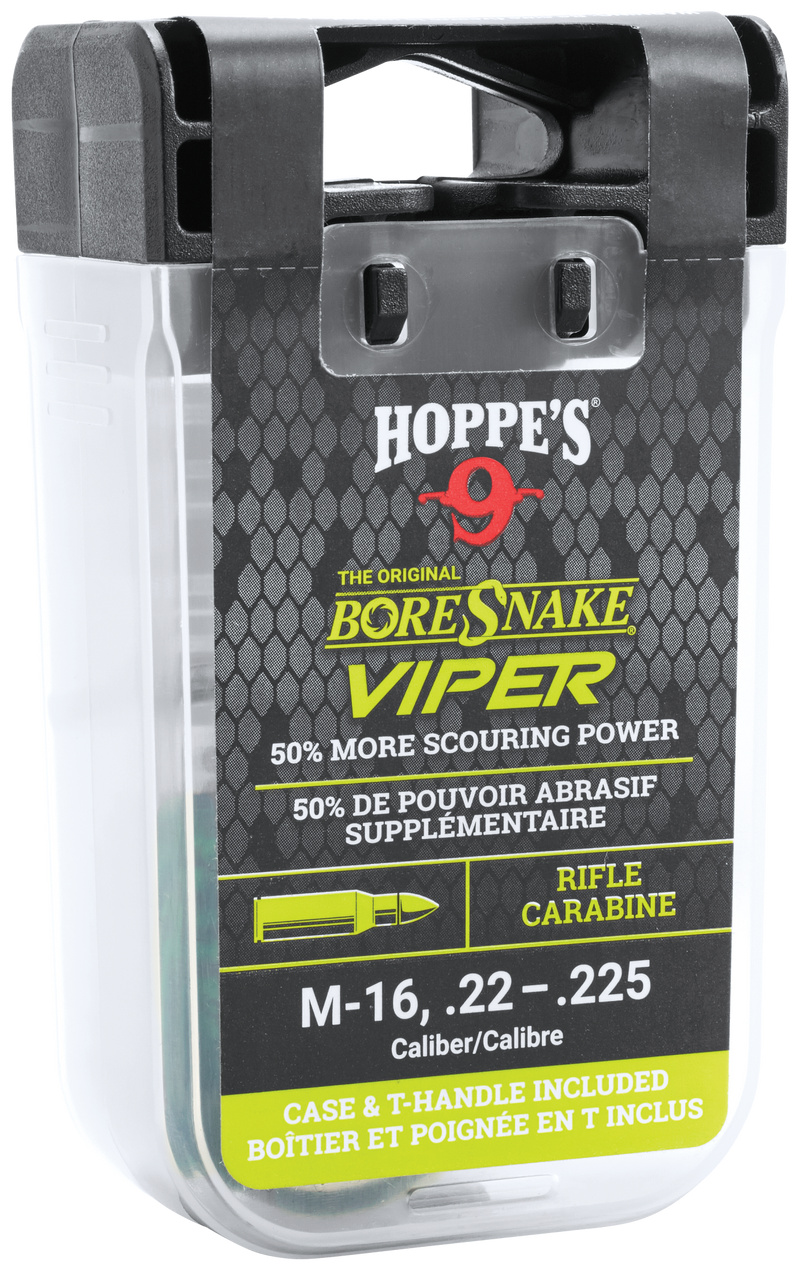 Load image into Gallery viewer, Hoppe's M-16, .22-.225 rifle BoreSnake Viper cleaning tool packaging on a white background

