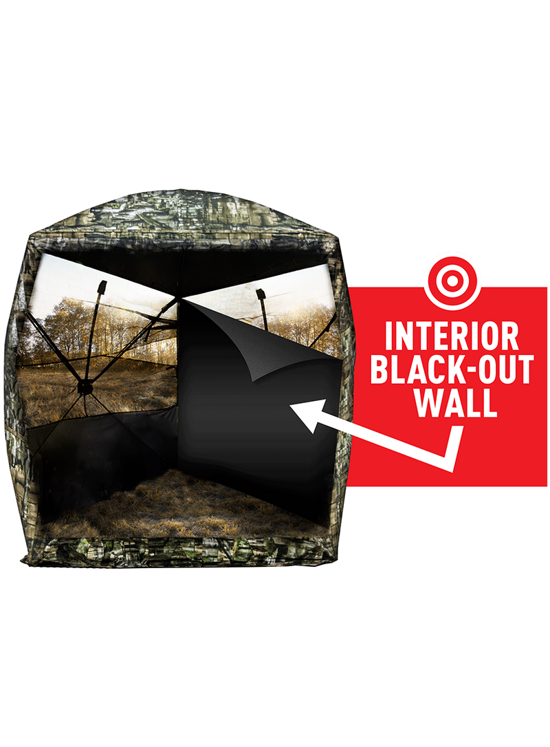 Load image into Gallery viewer, Primos SurroundView 360 blind with camo exterior and Interior Black-Out Wall, plus replacement black curtain.
