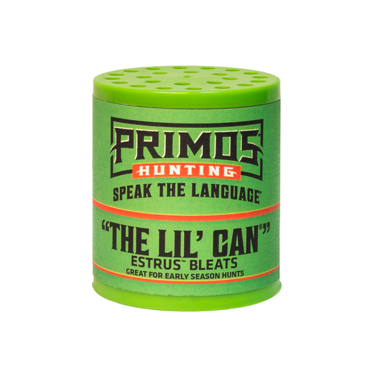The Primos The Lil Can Estrus Bleat deer call in green is ideal for early season calling.