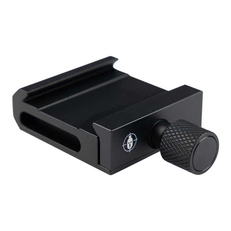 Load image into Gallery viewer, Primos MagnaSwitch Arca Adapter camera plate with a textured adjustment knob on a light gray background.
