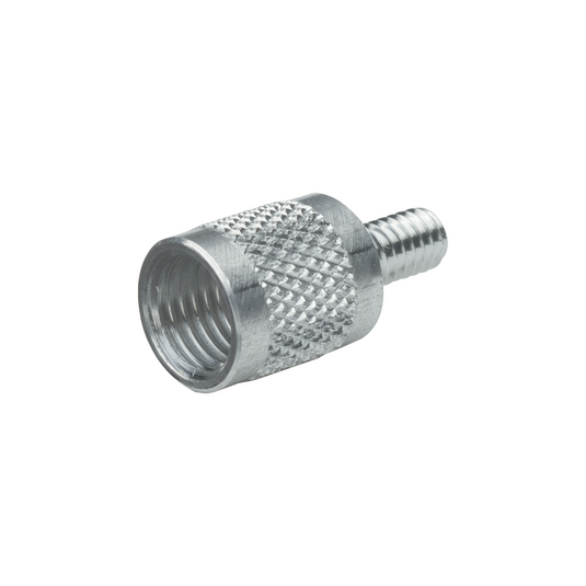 Metallic threaded fitting on a white background