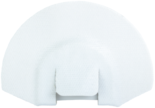 The Primos Ivory Plate™ Single Elk Call is a white, semi-circular call with a small tab at the bottom center.