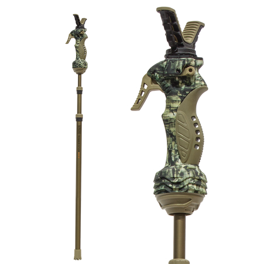 The Primos Gen3 Tall Monopod Trigger Stick features an ergonomic handle and quick detach yoke for versatile support.