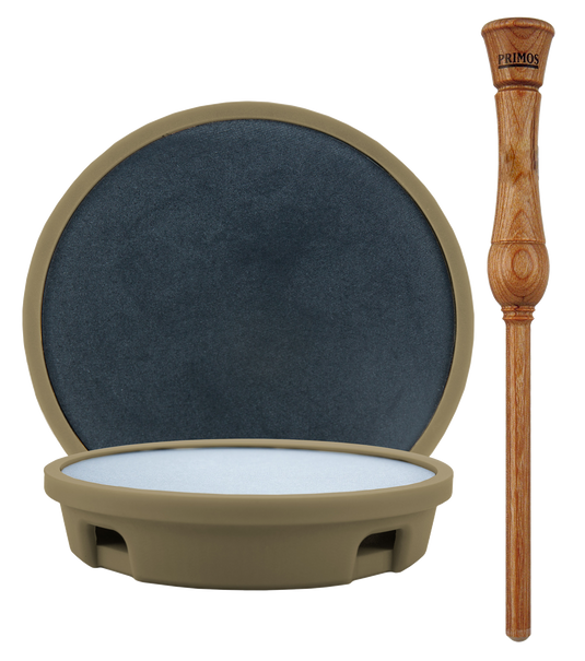 The Primos Hensanity™ Molded Slate Turkey Call features a tan base, wood striker, and precise tone control.