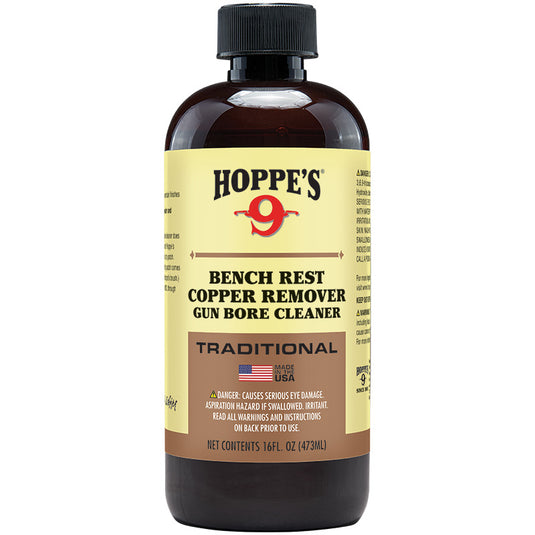16 oz Bottle of Hoppe's Bench Rest Copper Remover Gun Bore Cleaner on a white background