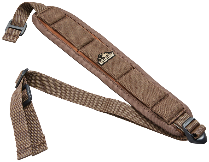 Load image into Gallery viewer, Butler Creek Comfort Stretch Firearm Sling: brown, padded, adjustable, shock-absorbing with plastic buckles.
