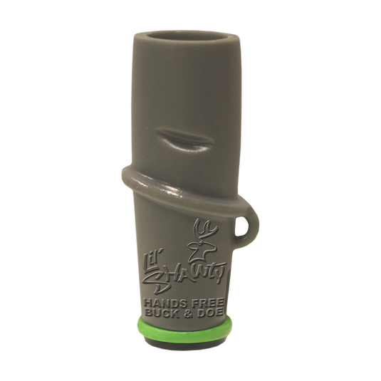 Primos Lil' Shawty Hands Free Buck and Doe Call with green band, hands-free design, on white background.