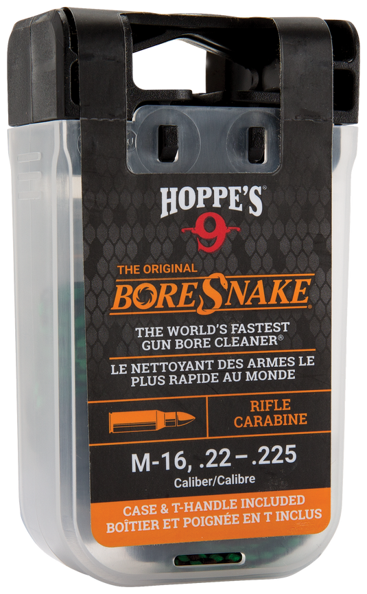 Hoppe's Boresnake® Den Rifle for M-16, .22, and .225, comes with handle and plastic case.