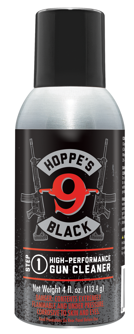 Hoppe's Black high-performance gun cleaner can on a white background