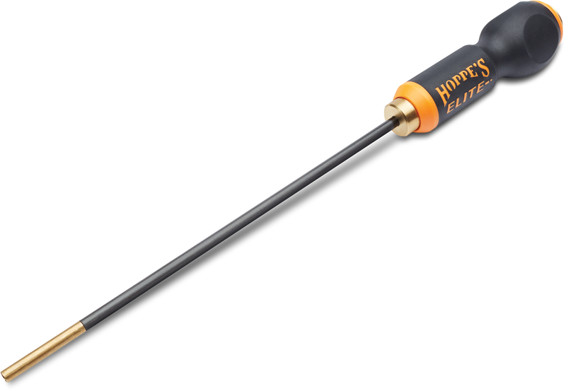 Load image into Gallery viewer, The Hoppe's Elite® Carbon Fiber Rod features a black handle, orange accents, and a long metal shaft.
