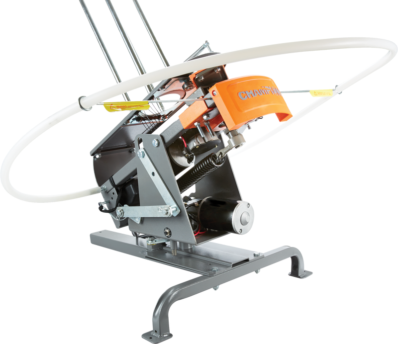 Load image into Gallery viewer, The Champion Wobble Base bends a white tube in a circle and stands on a gray base for WheelyBird, Workhorse, FreedomBird.
