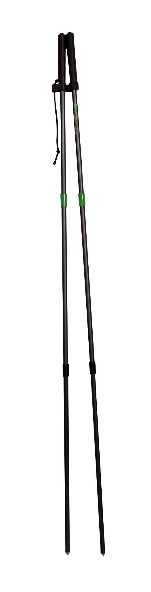 Two black Primos Steady Stix Shooting Rests with green locks and wrist strap, shown on a white background.