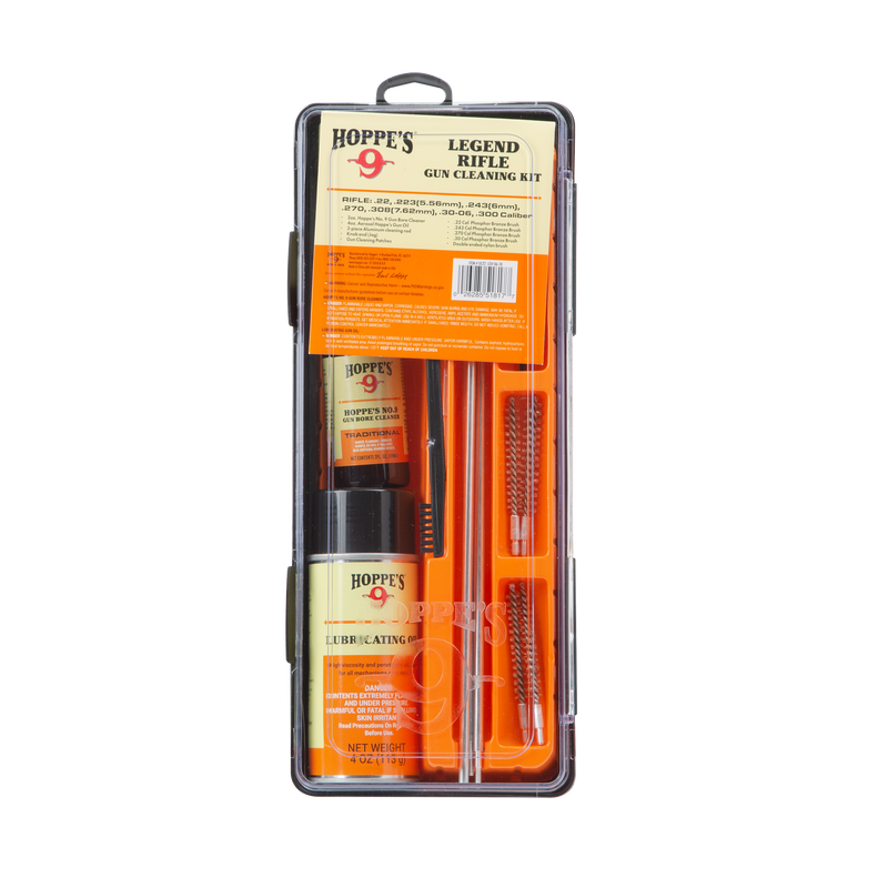 Load image into Gallery viewer, Hoppe's Legend Rifle Gun Cleaning Kit with tools and bottles in clear case on white background
