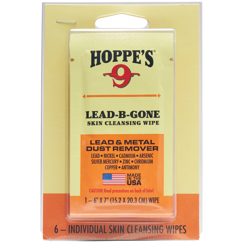 Load image into Gallery viewer, Hoppe's Lead-B-Gone skin cleansing wipe 6-pack packaging on a white background
