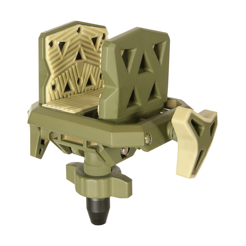 Load image into Gallery viewer, Primos Edge Aluminum Tripod Shooting Stick in olive green and tan, with textured pads and rotating knob for shooting support.
