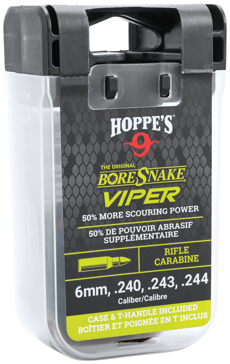 Load image into Gallery viewer, Hoppe's 6mm, .240, .243, .244 rifle BoreSnake Viper cleaning tool packaging with branding and product details.
