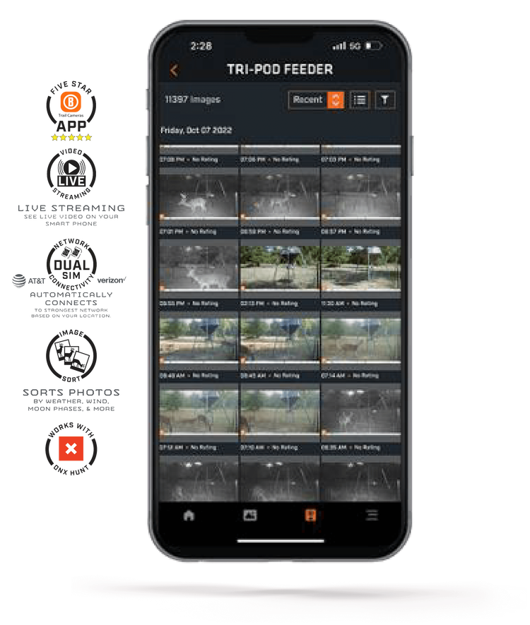 Bushnell Trail Cam App Phone showing trail cam footage on transparent background