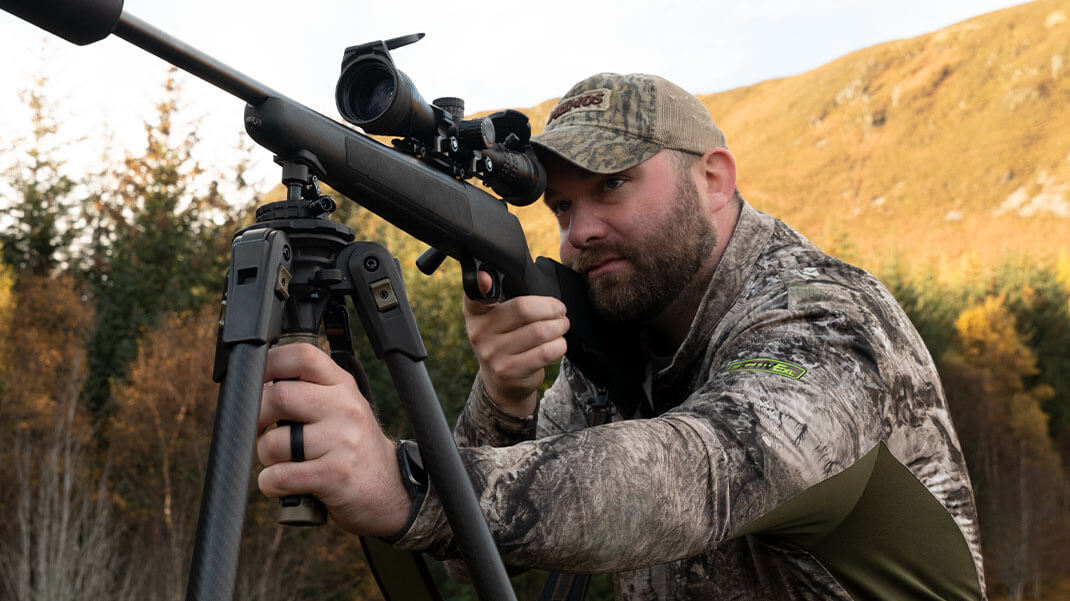 Rifle Secured to Apex Shooting Stick